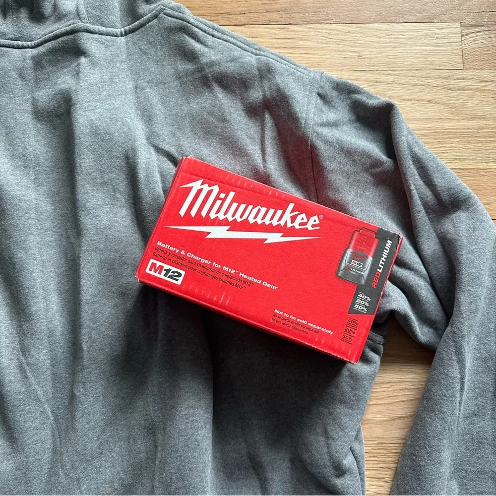 Milwaukee Gray Zip-Up Hoodie with Charger (battery not included) - Picture 2 of 9